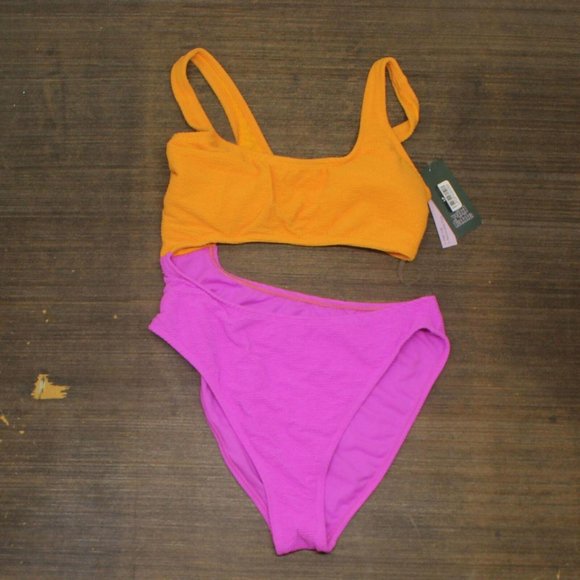 NWT Wild Fable Womens Cut Out One Piece Swimsuit PID-G84930 XS Orange & Pink - Picture 2 of 5
